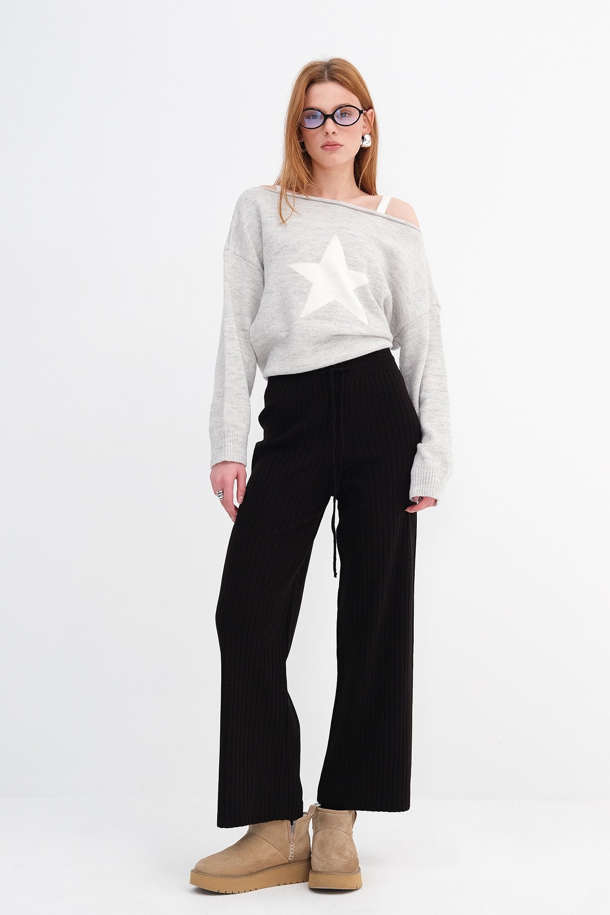 Elastic Waist Front Tie Knit Pants
