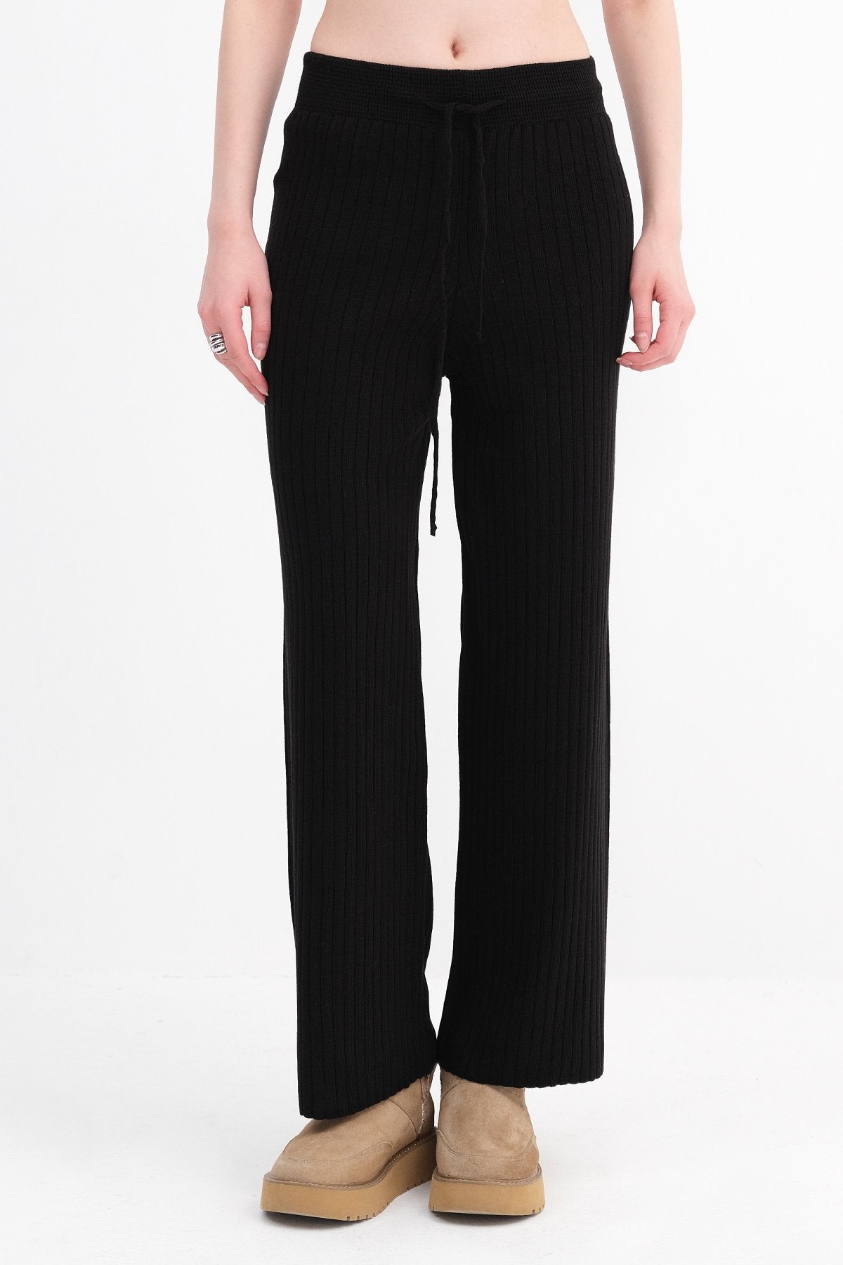 Black_Elastic-Waist-Front-Tie-Knit-Pants-addax