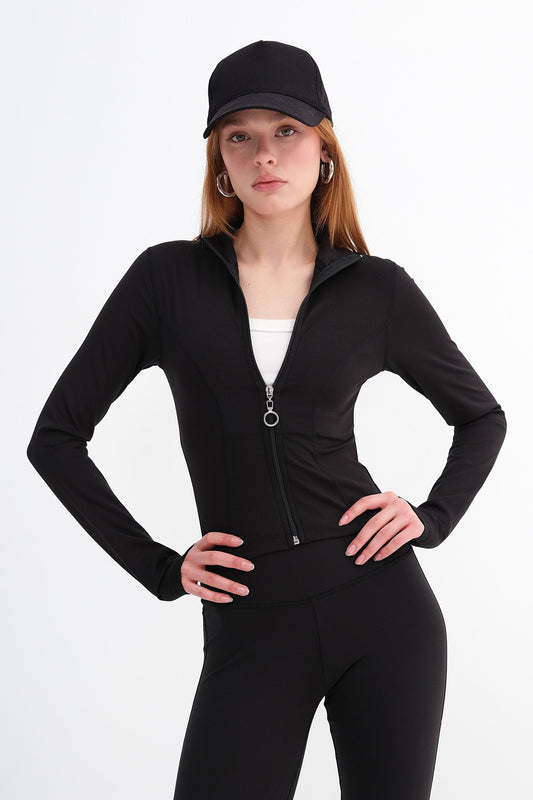 Black_Stand-Collar-Zippered-Basic- Cardigan-addax