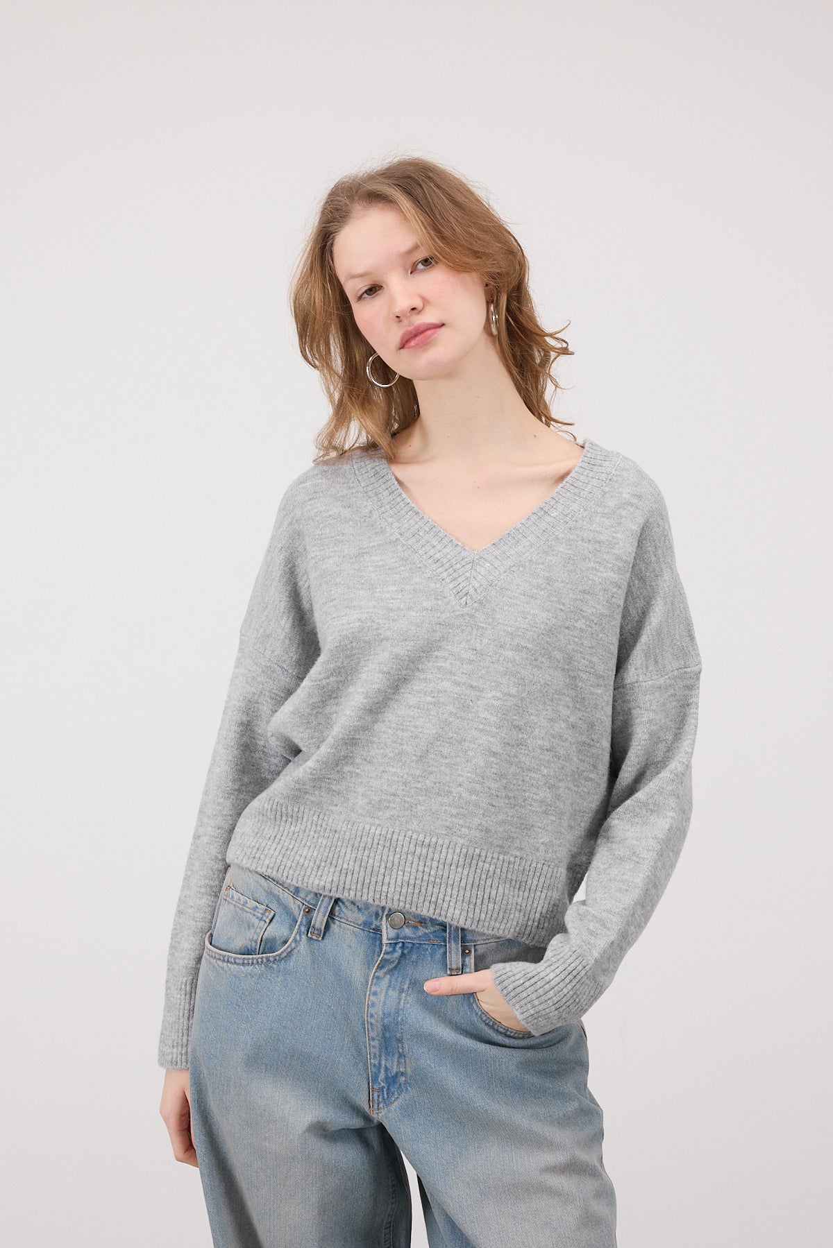 V-Neck Long Sleeve Knitwear Sweater