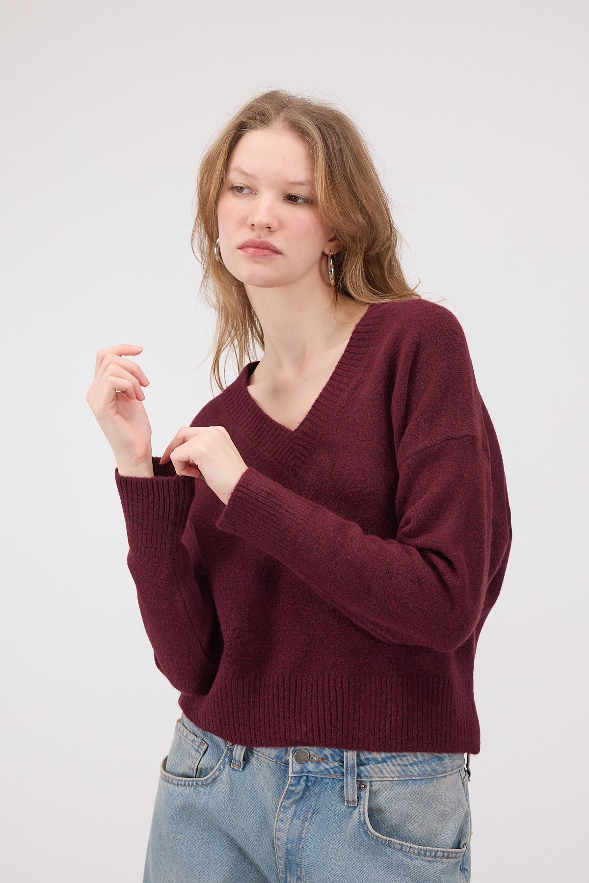 Light-Burgundy_V-Neck-Long-Sleeve-Knitwear-Sweater-addax