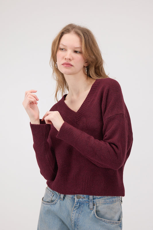 Light-Burgundy_V-Neck-Long-Sleeve-Knitwear-Sweater-addax