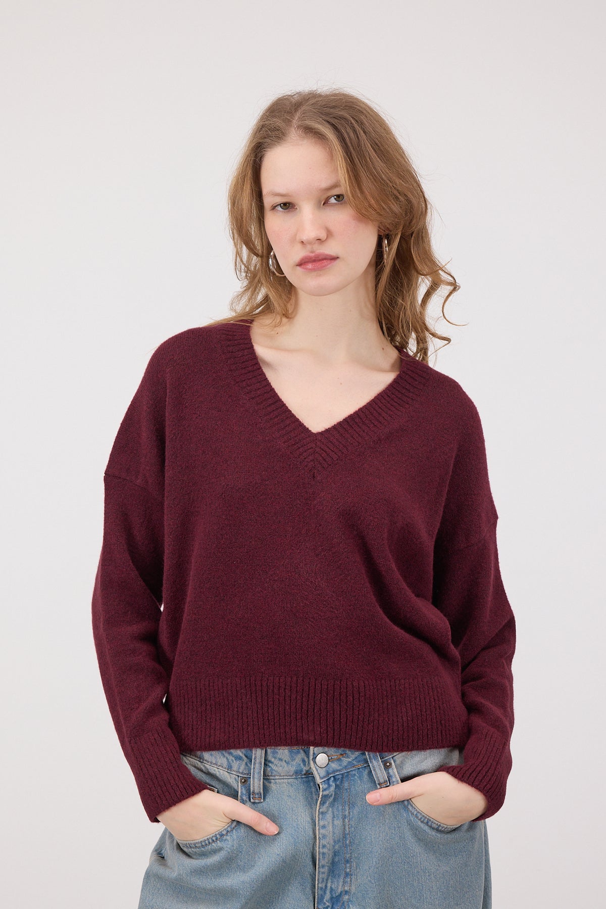 Light-Burgundy_V-Neck-Long-Sleeve-Knitwear-Sweater-addax