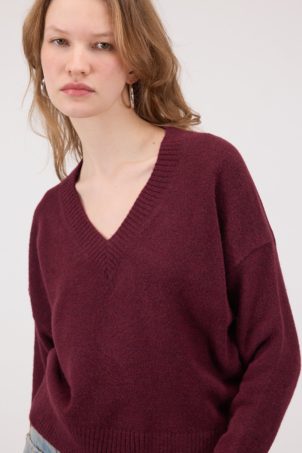 Light-Burgundy_V-Neck-Long-Sleeve-Knitwear-Sweater-addax
