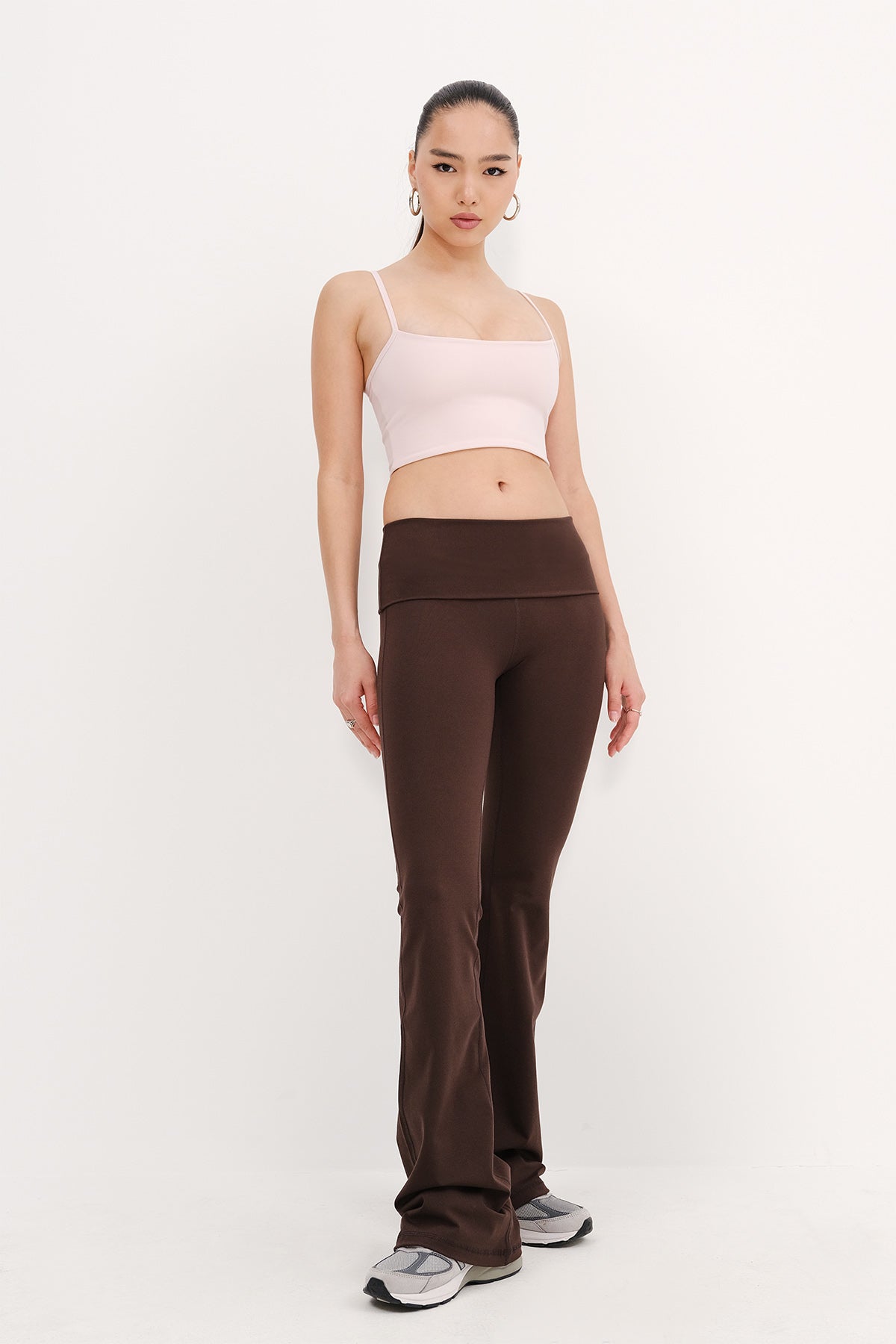 Brown_Folded-Waistband-Flared-Leggings-addax