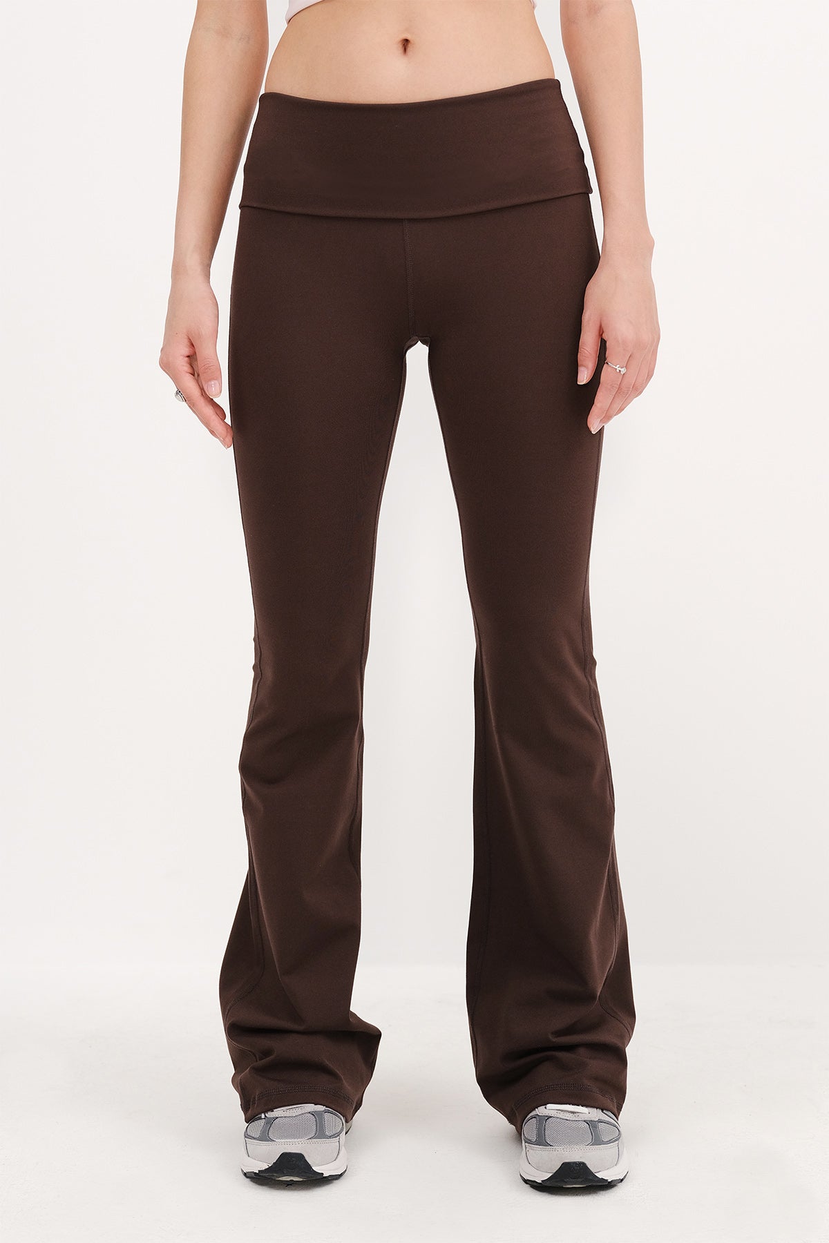 Brown_Folded-Waistband-Flared-Leggings-addax