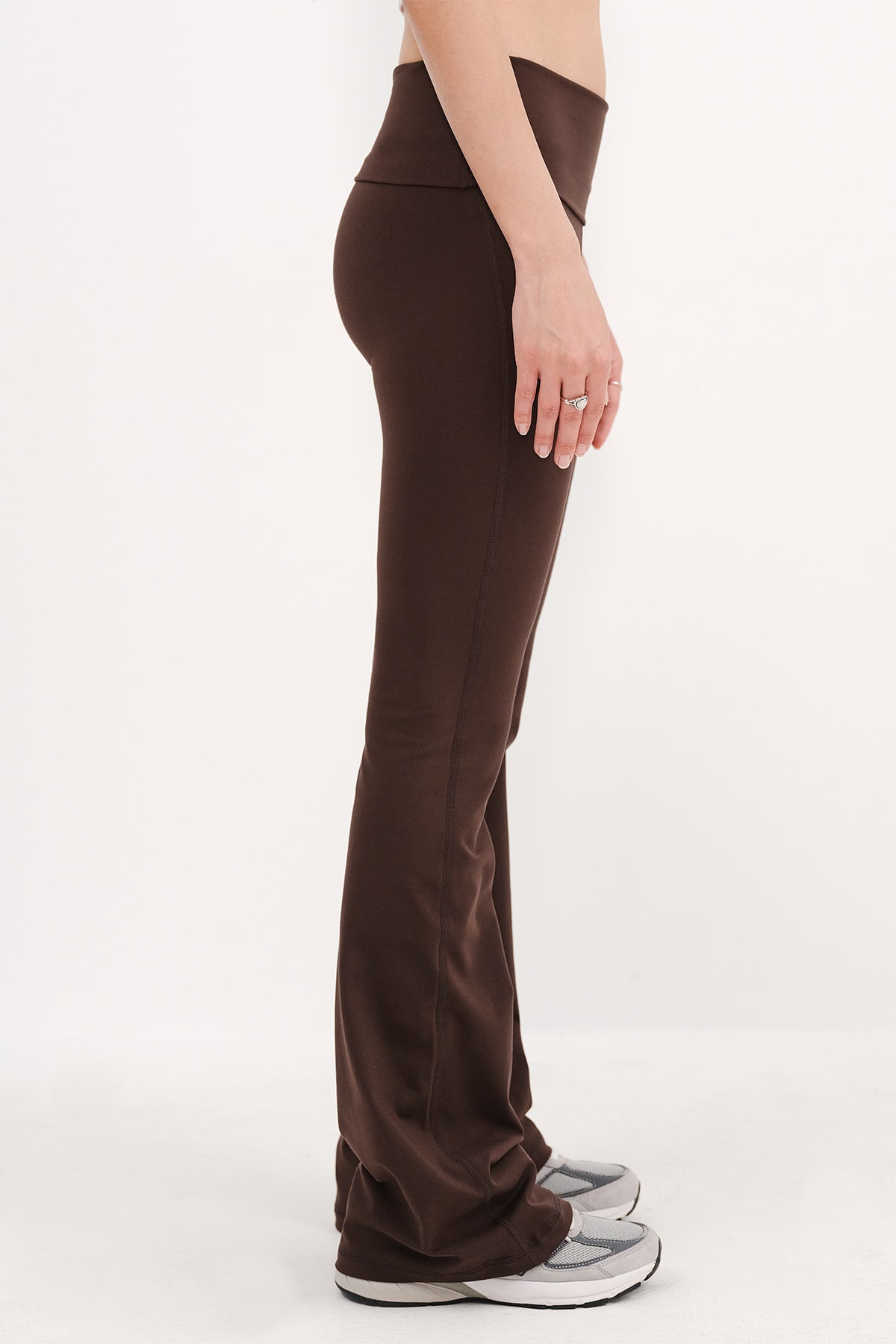 Brown_Folded-Waistband-Flared-Leggings-addax