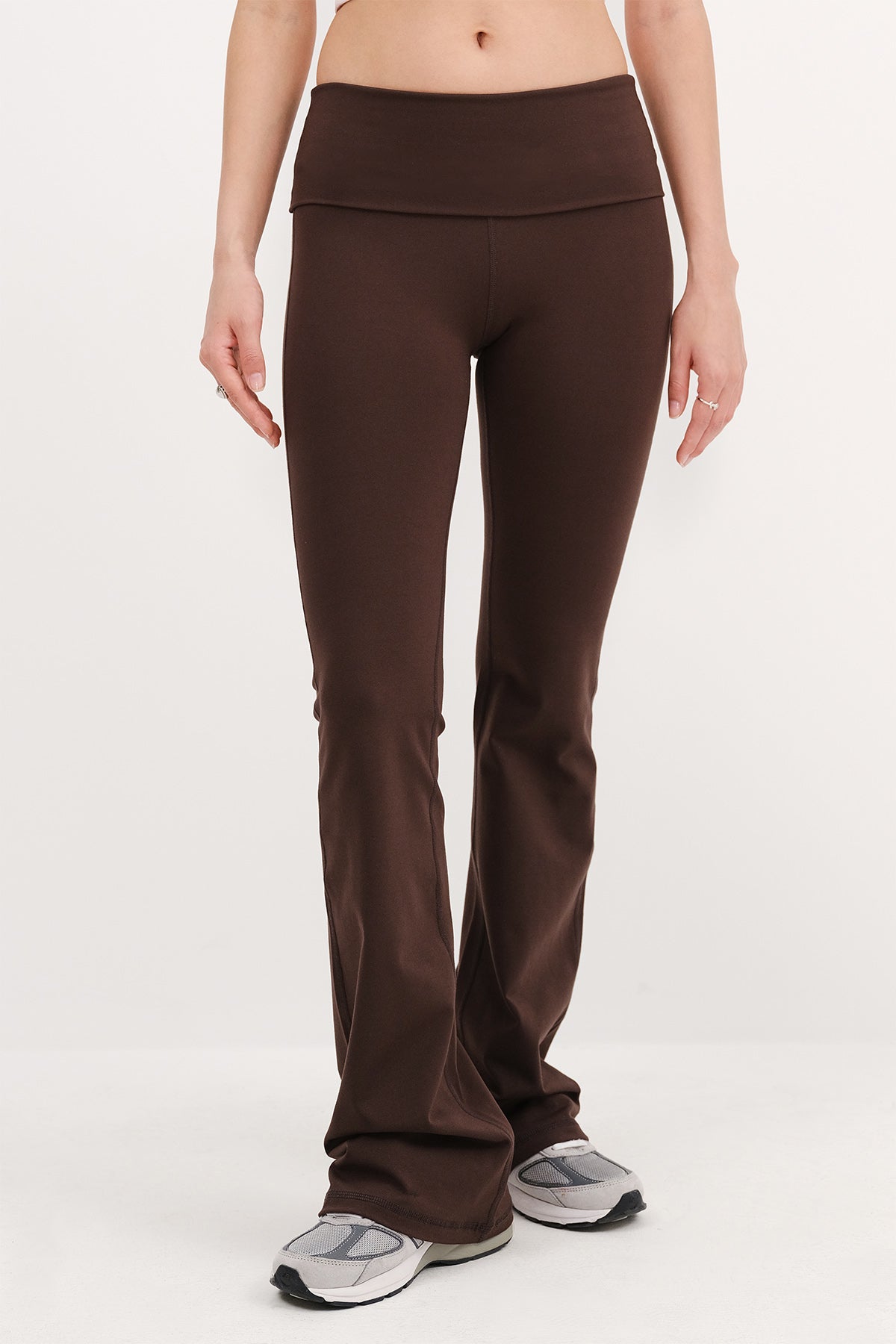 Brown_Folded-Waistband-Flared-Leggings-addax