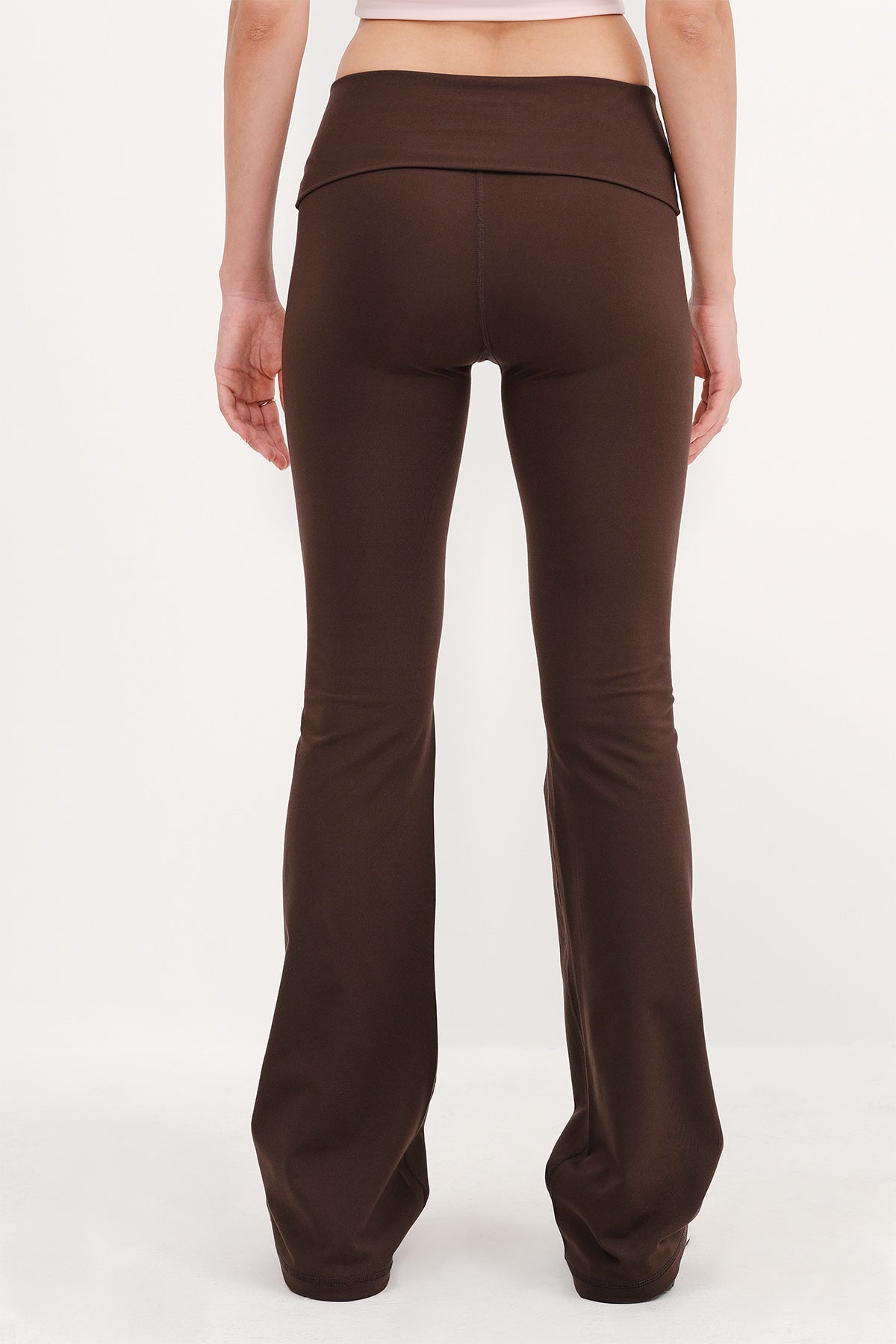 Brown_Folded-Waistband-Flared-Leggings-addax
