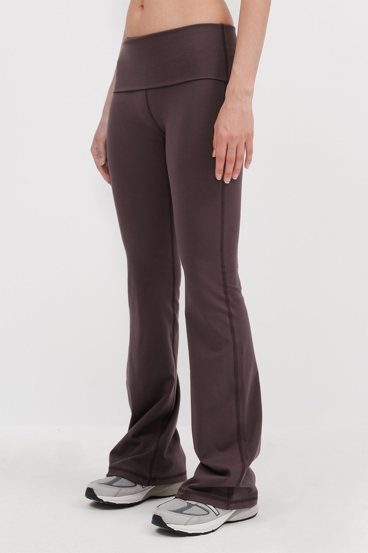Soft-Brown_Folded-Waistband-Flared-Leggings-addax