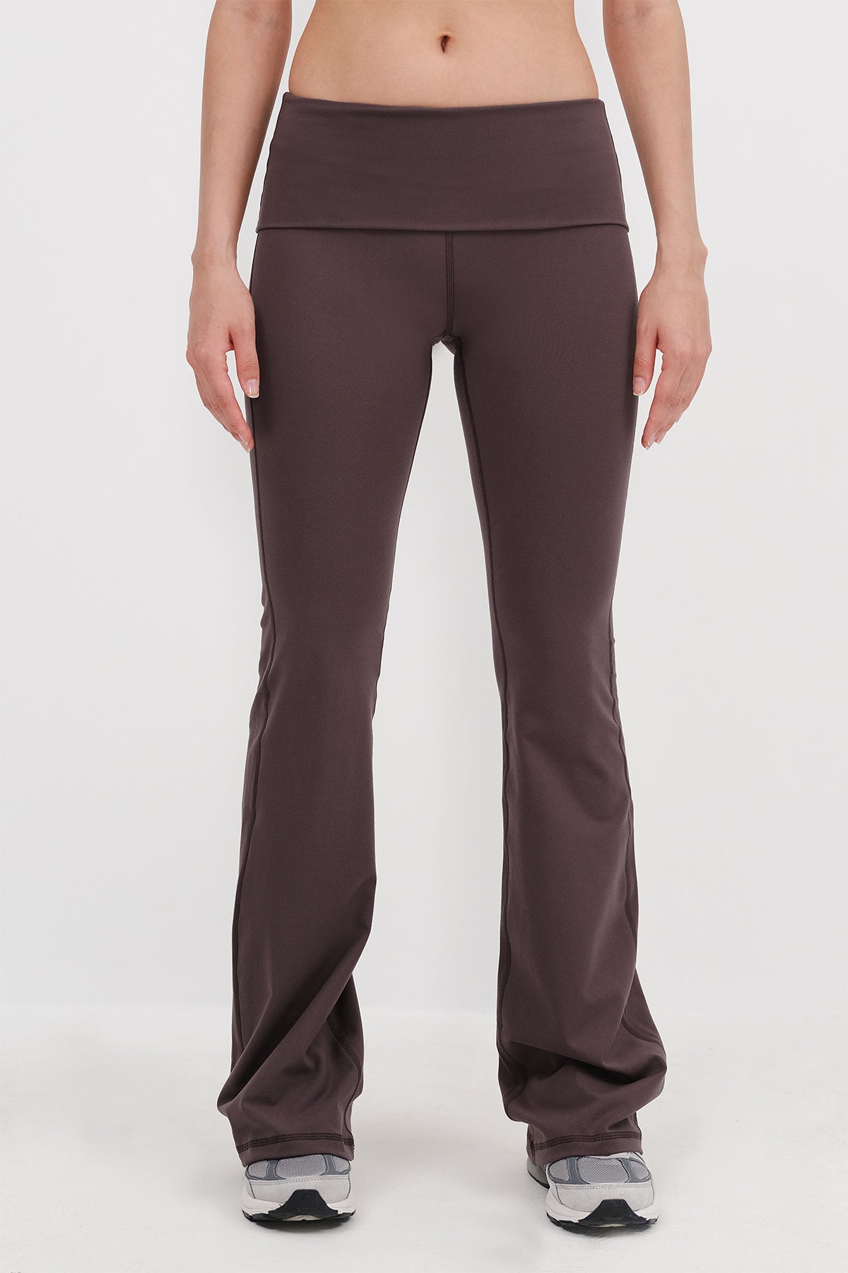 Soft-Brown_Folded-Waistband-Flared-Leggings-addax