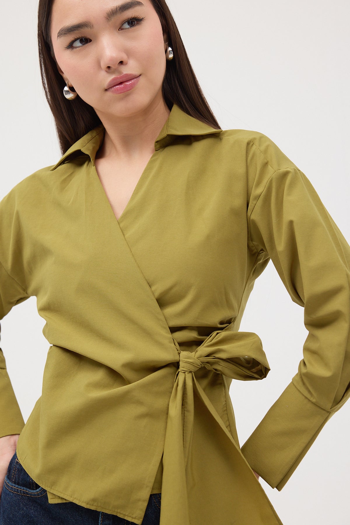 Oil-Green_Side-Tie-Shirt-addax