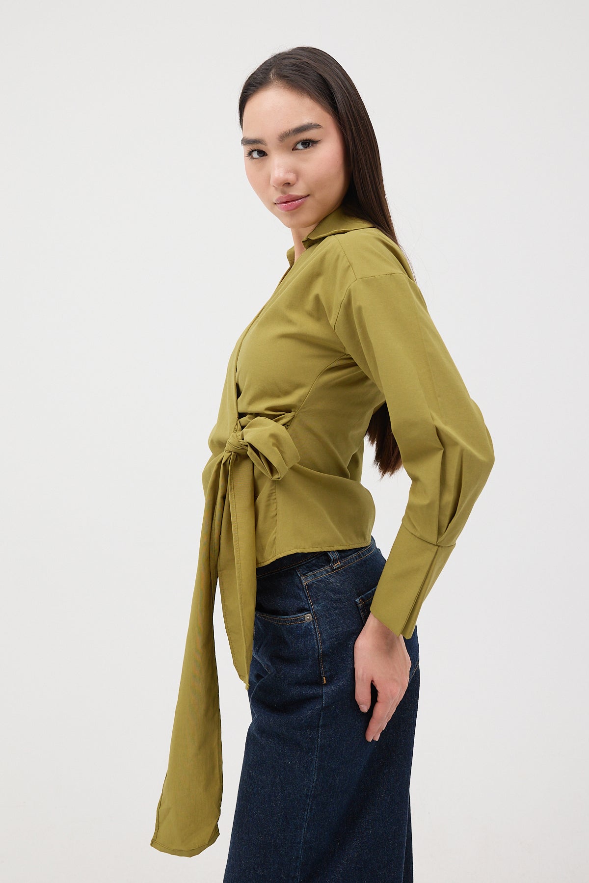 Oil-Green_Side-Tie-Shirt-addax