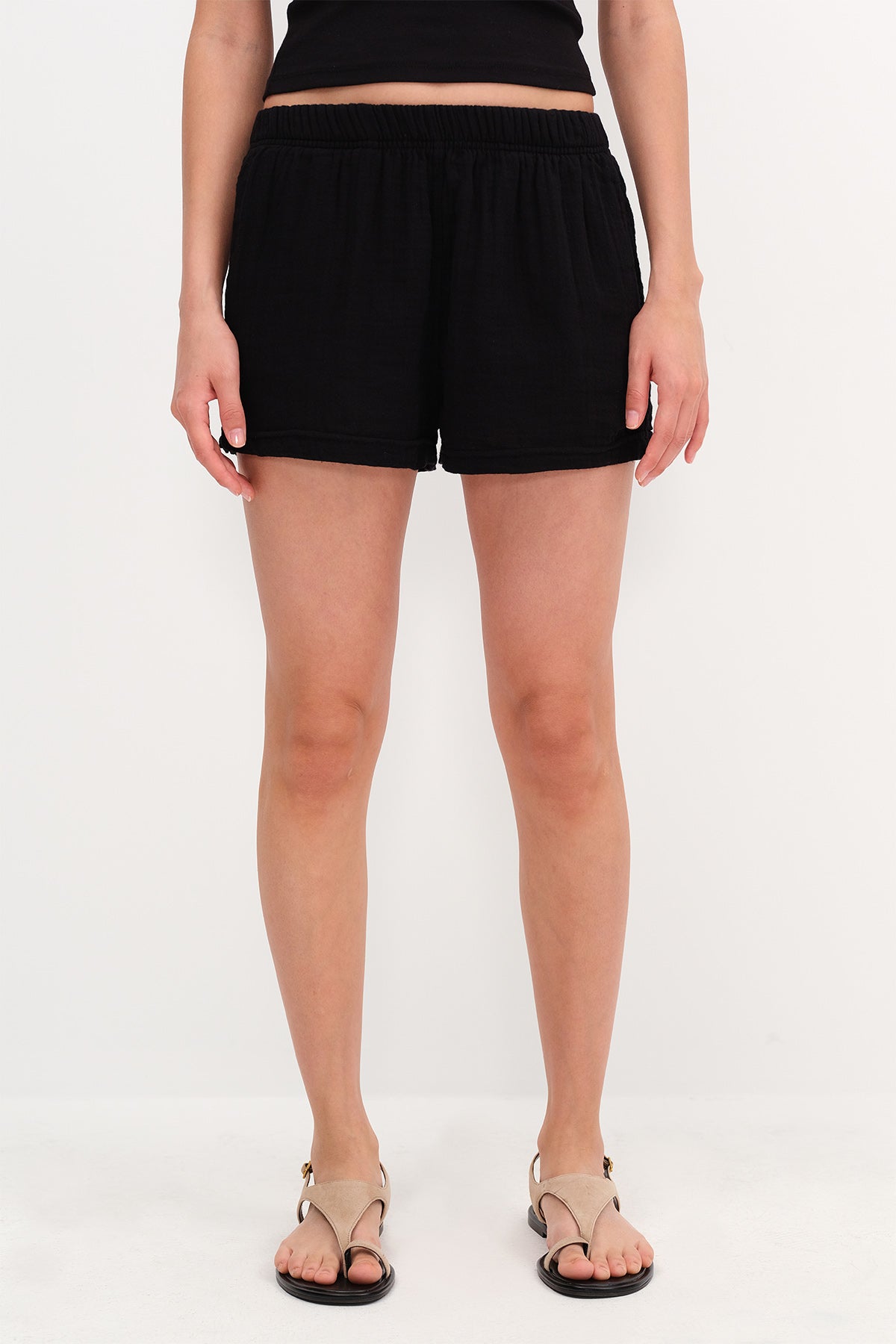 Black_Elastic-Waist-Shorts-addax