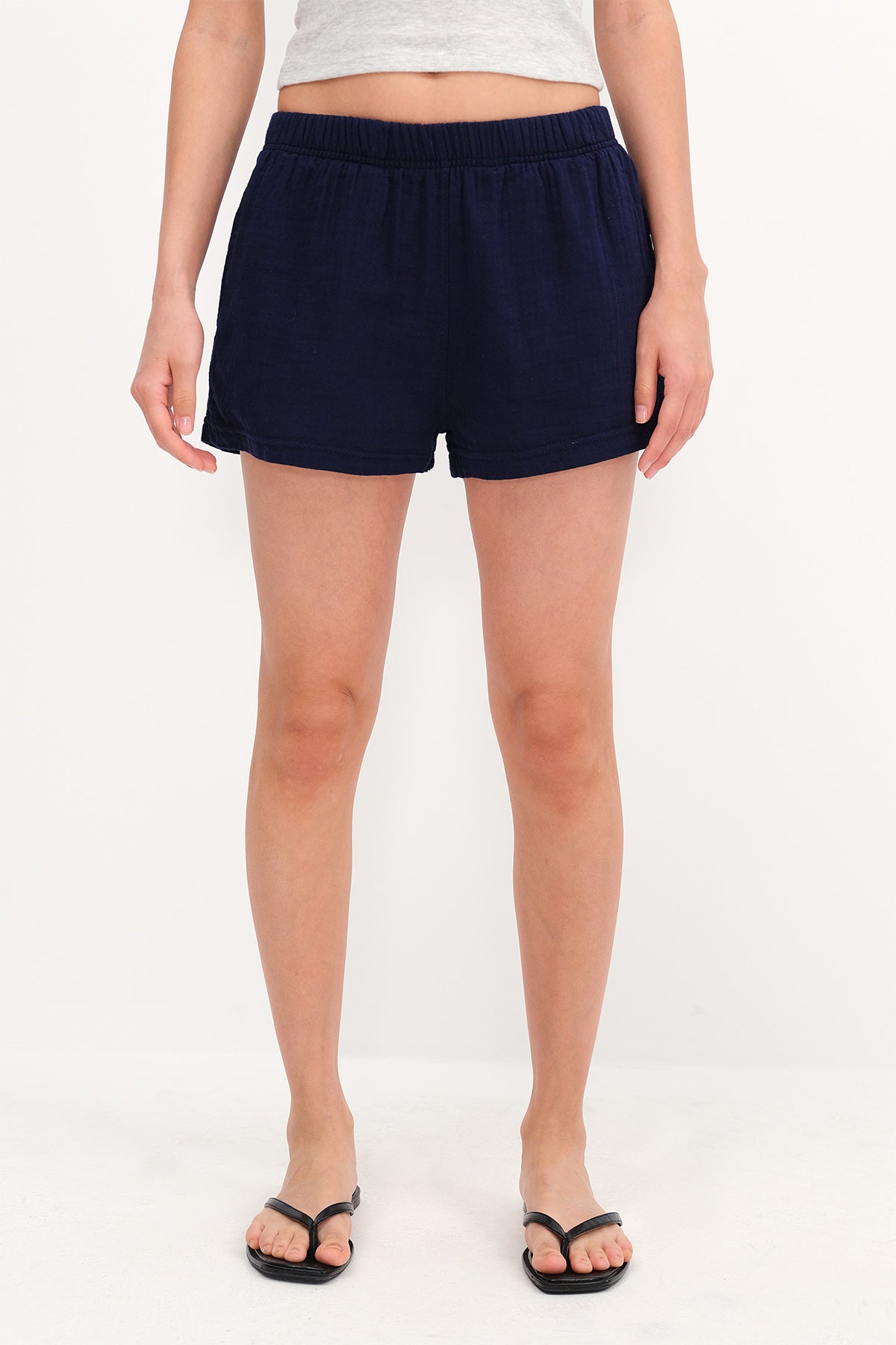 Night-Blue_Elastic-Waist-Shorts-addax