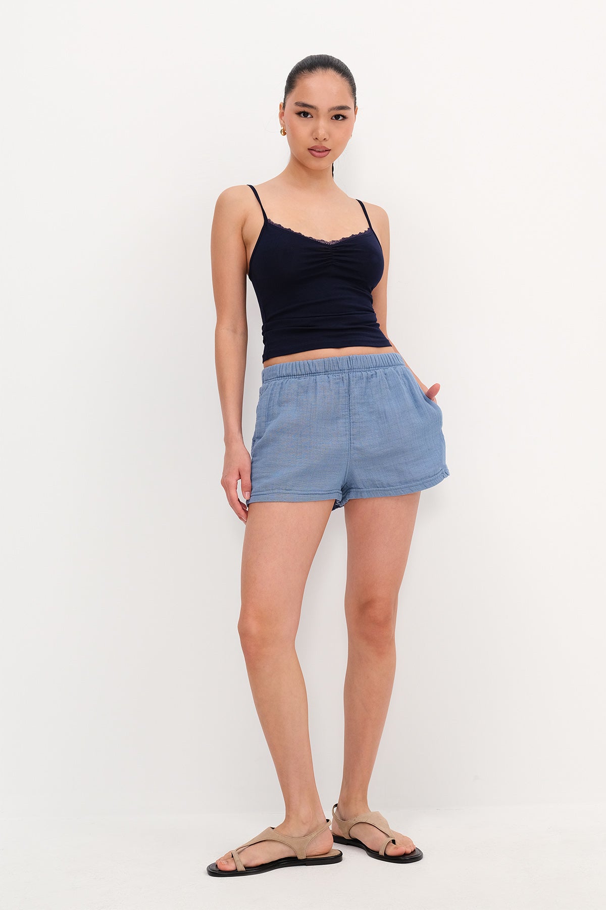 Indigo_Elastic-Waist-Shorts-addax
