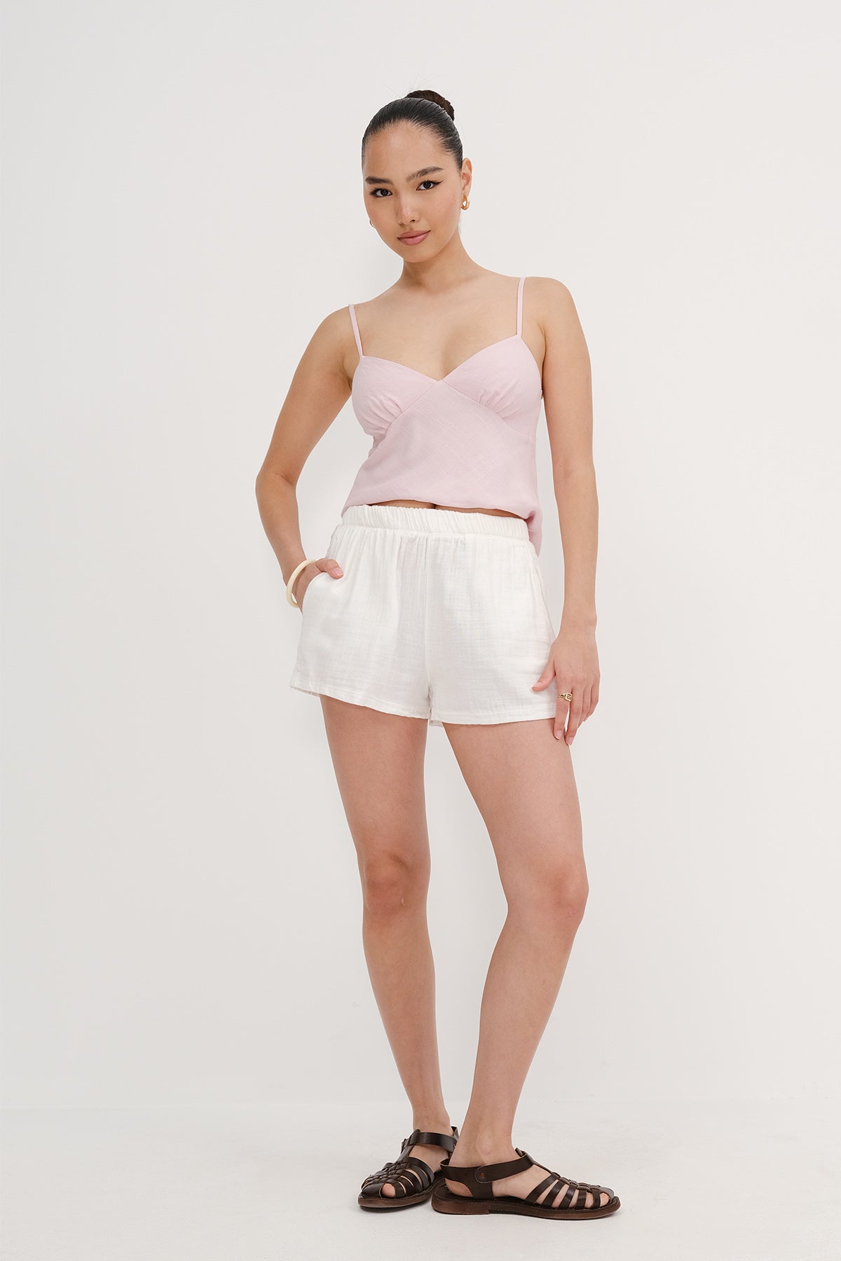 Ecru_Elastic-Waist-Shorts-addax