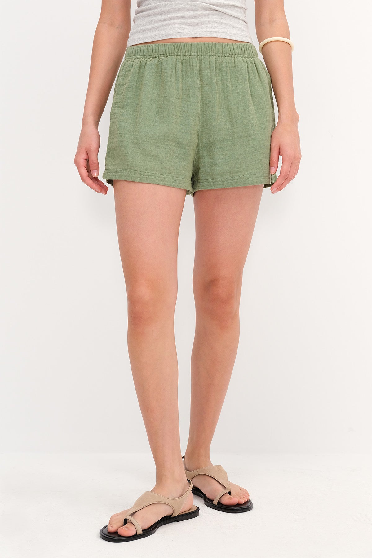 Olive_Elastic-Waist-Shorts-addax