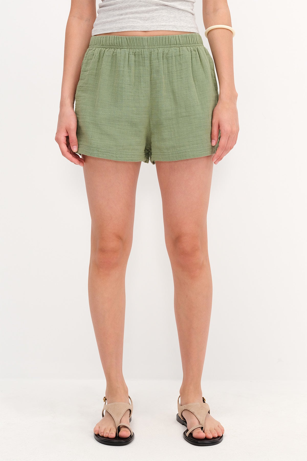 Olive_Elastic-Waist-Shorts-addax