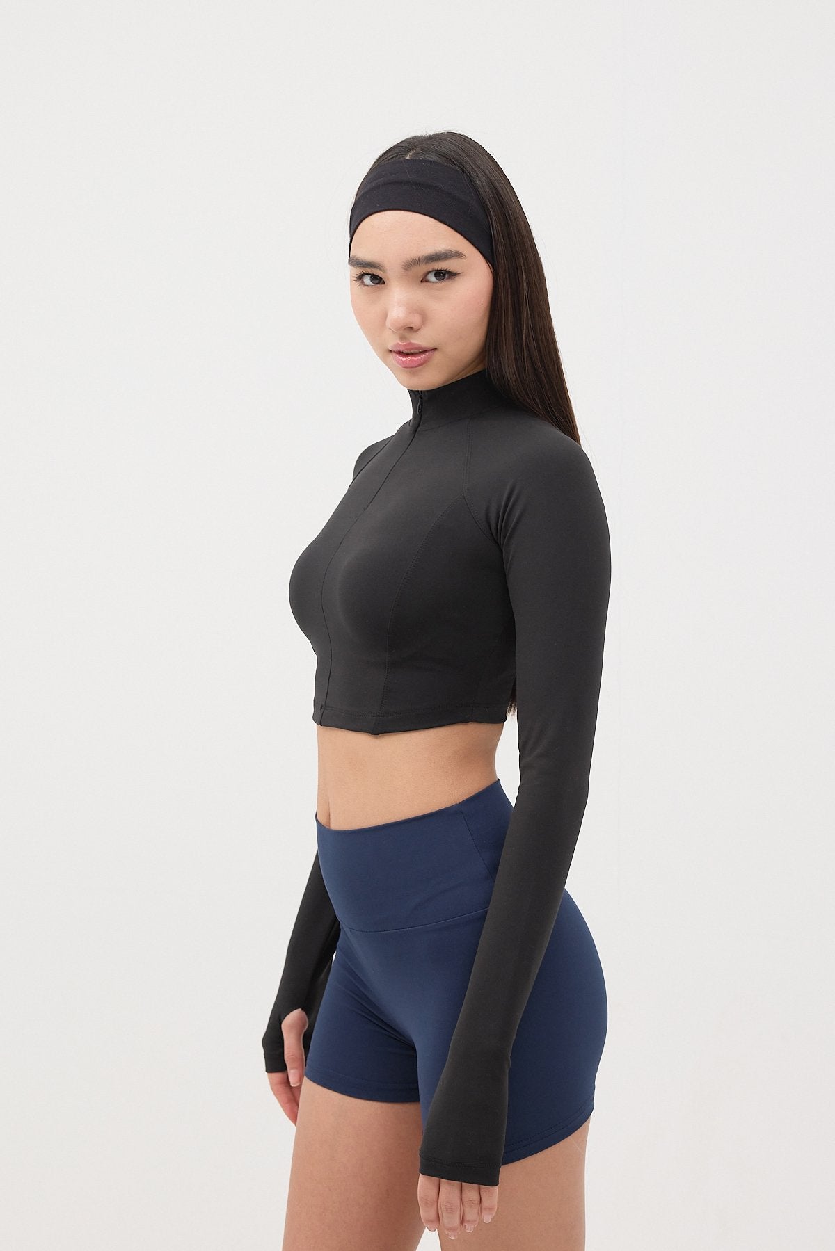 Black_Zippered-Collar-Crop-Blouse-addax