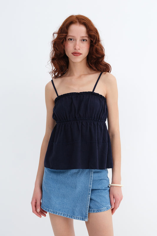 Dark-Night-Blue_Linen-Blend-Spaghetti-Strap-Blouse-addax