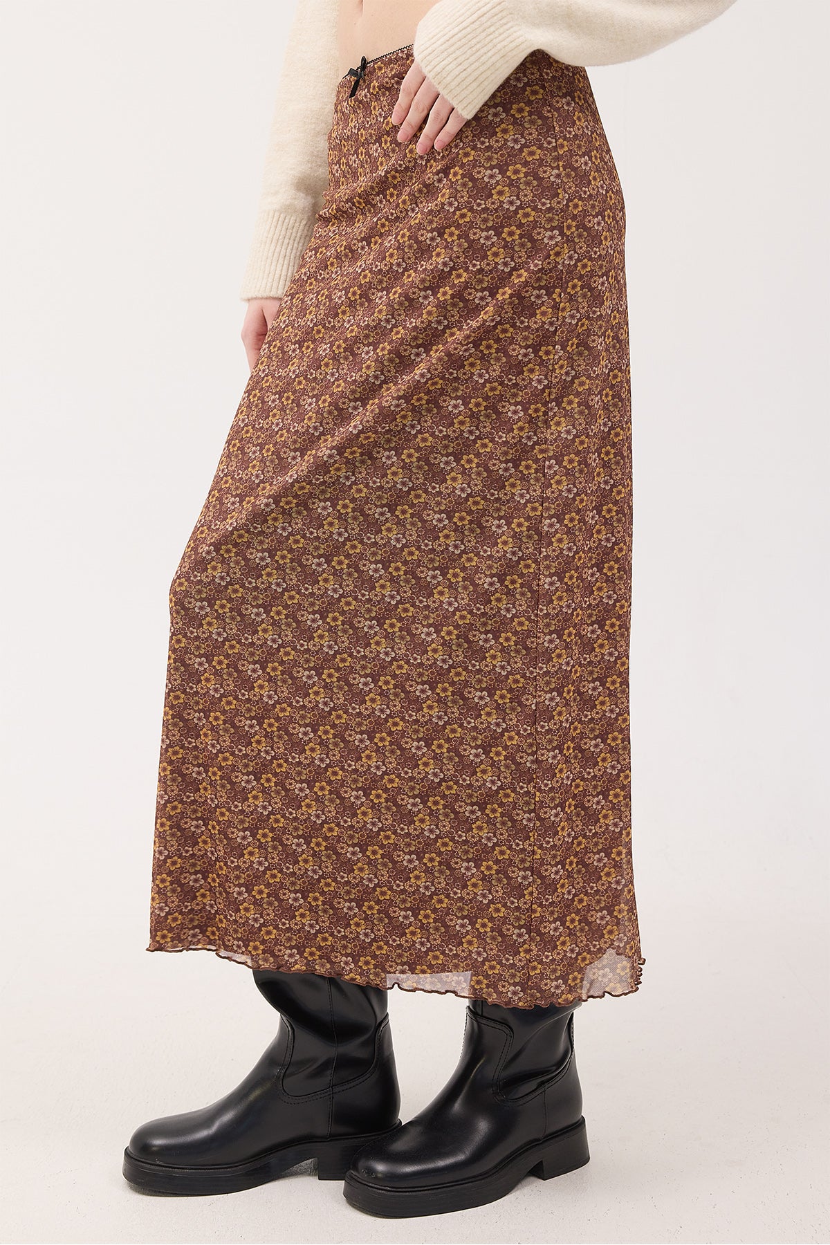 Brown_Floral-Patterned-Lined-Midi-Skirt-addax