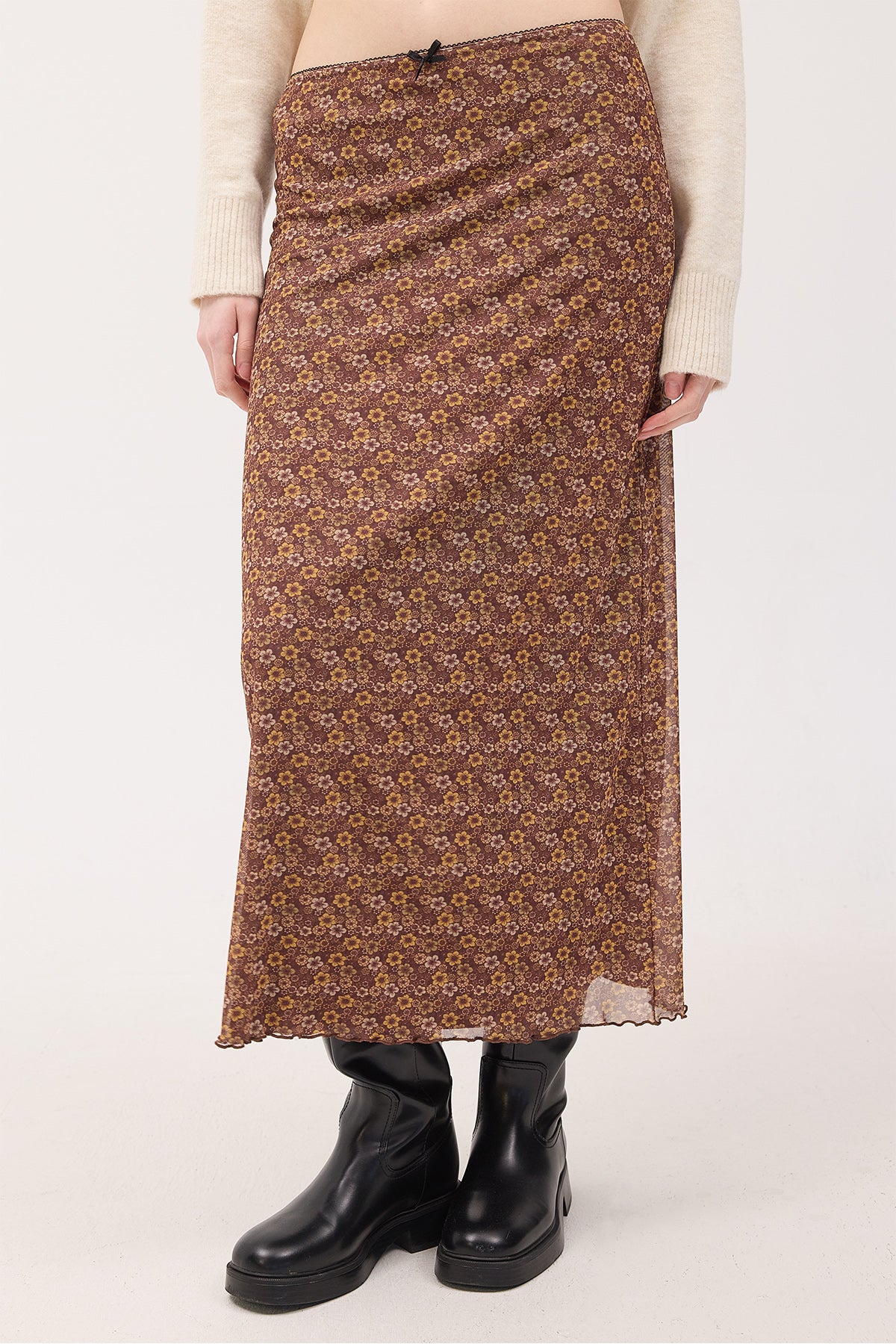 Brown_Floral-Patterned-Lined-Midi-Skirt-addax
