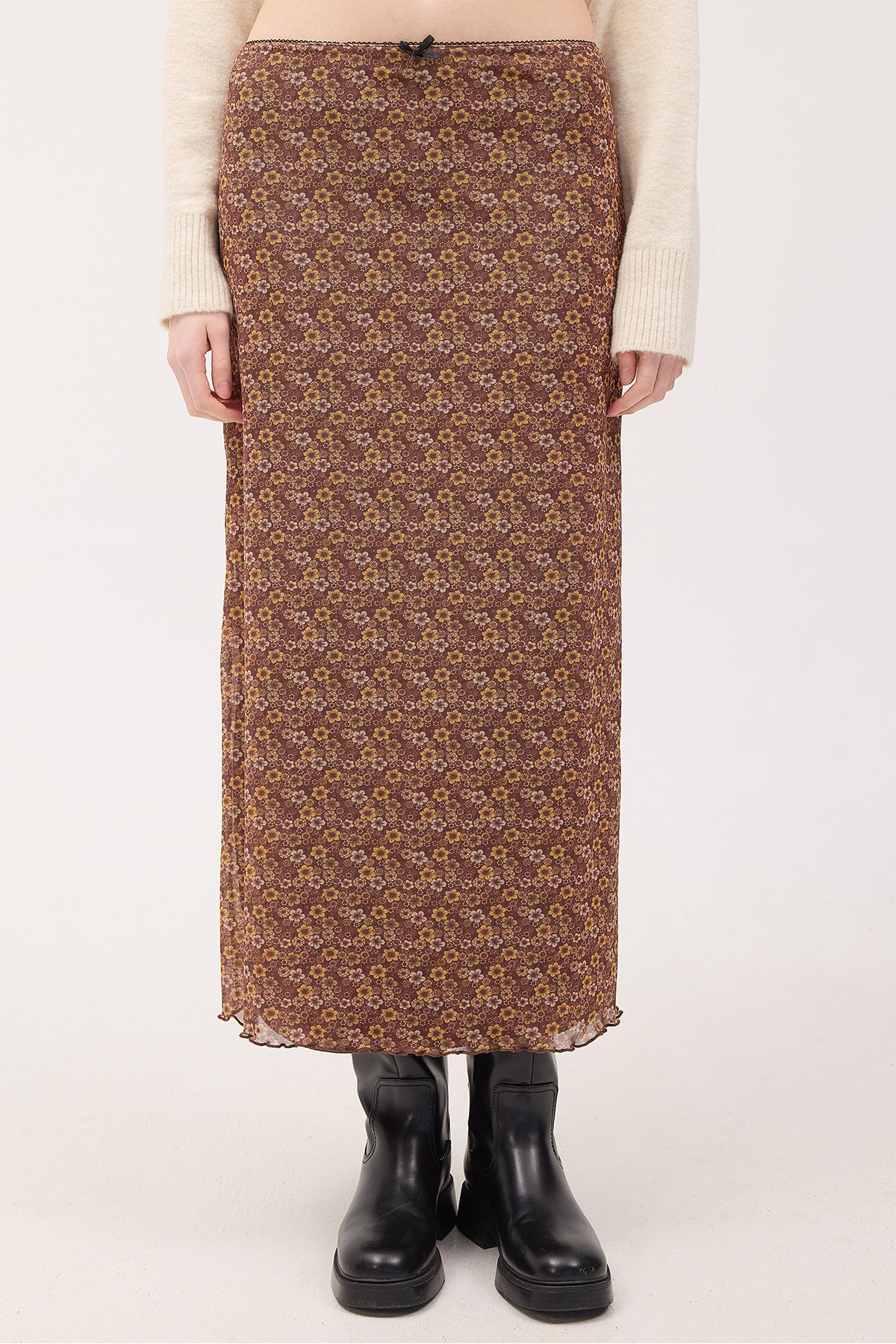Brown_Floral-Patterned-Lined-Midi-Skirt-addax