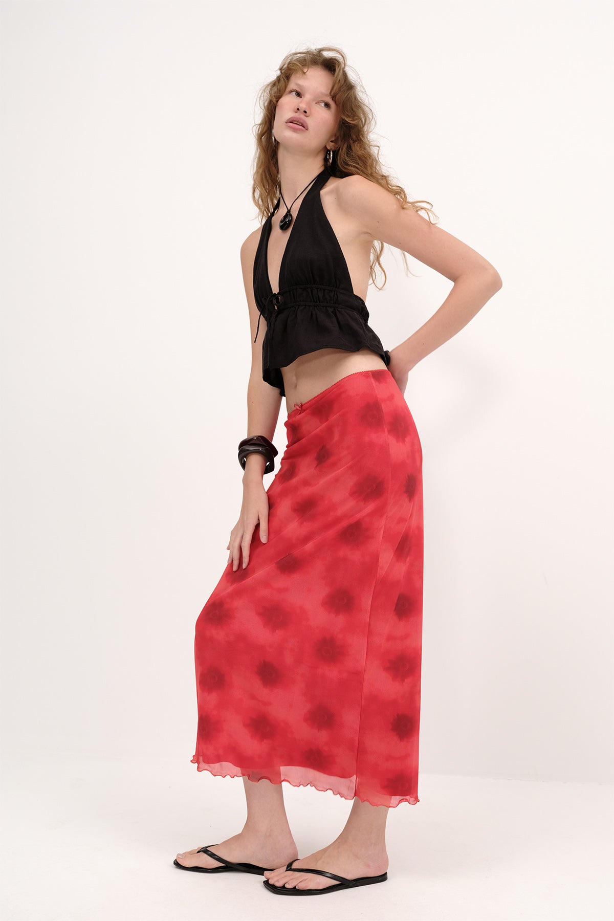 Bright-Red_Floral-Patterned-Lined-Midi-Skirt-addax