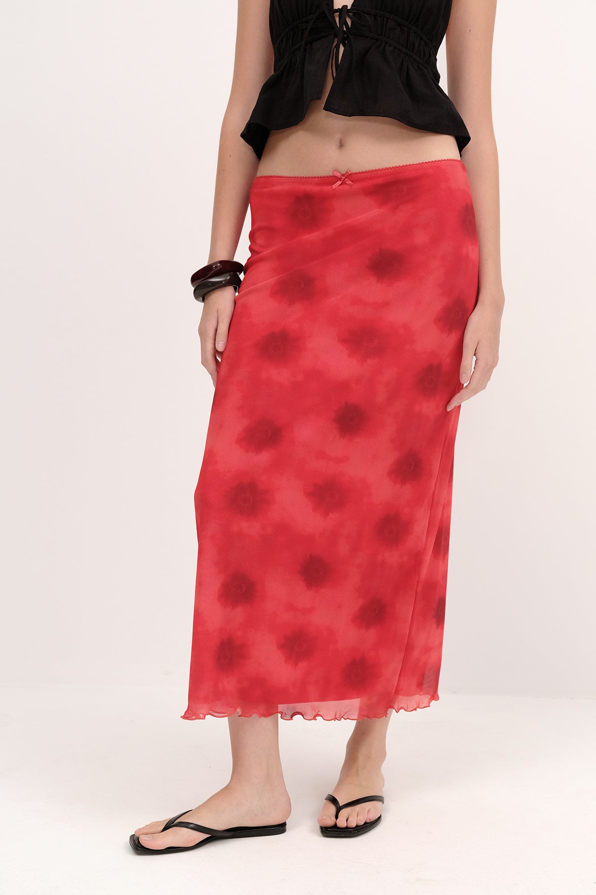 Bright-Red_Floral-Patterned-Lined-Midi-Skirt-addax
