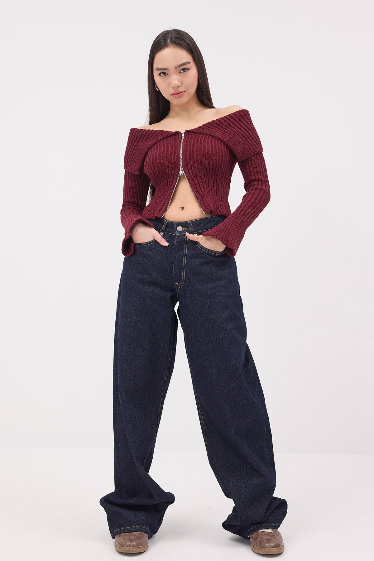 Burgundy_Zippered-Knitwear-Cardigan-addax