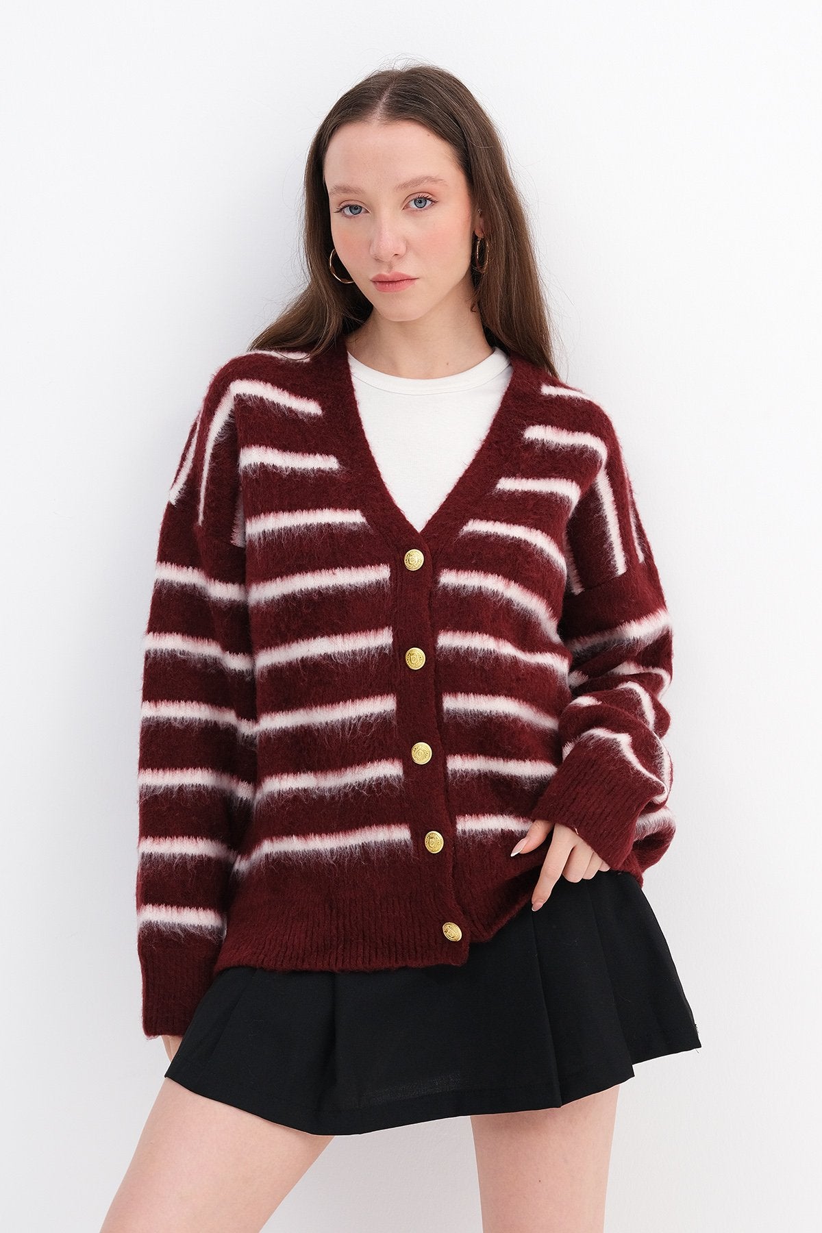 Burgundy---Ecru_Striped-Bearded-Knit-Cardigan-addax