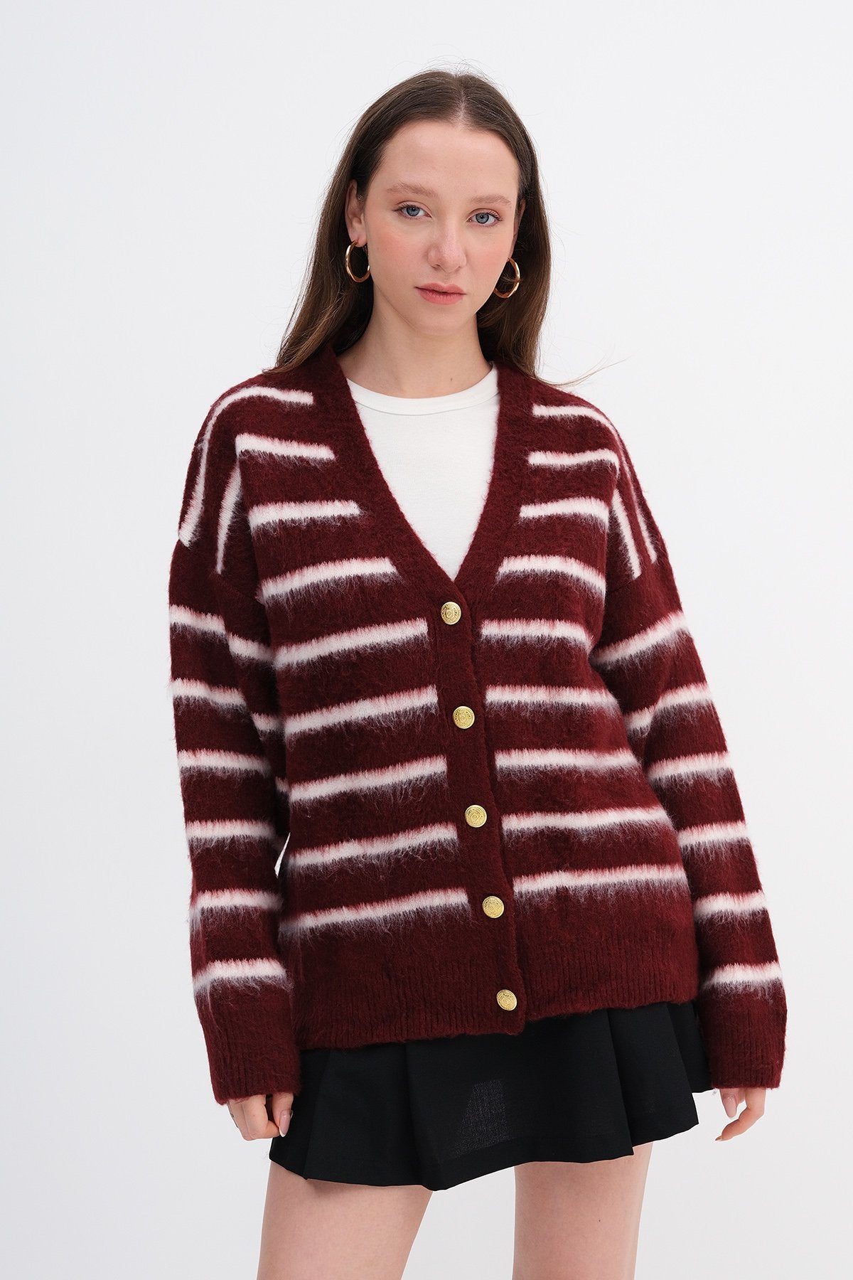 Burgundy---Ecru_Striped-Bearded-Knit-Cardigan-addax