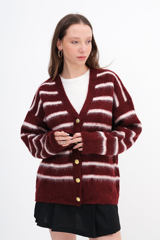 Burgundy---Ecru_Striped-Bearded-Knit-Cardigan-addax