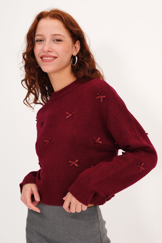 Burgundy_Ribbon-Knitted-Sweater-addax