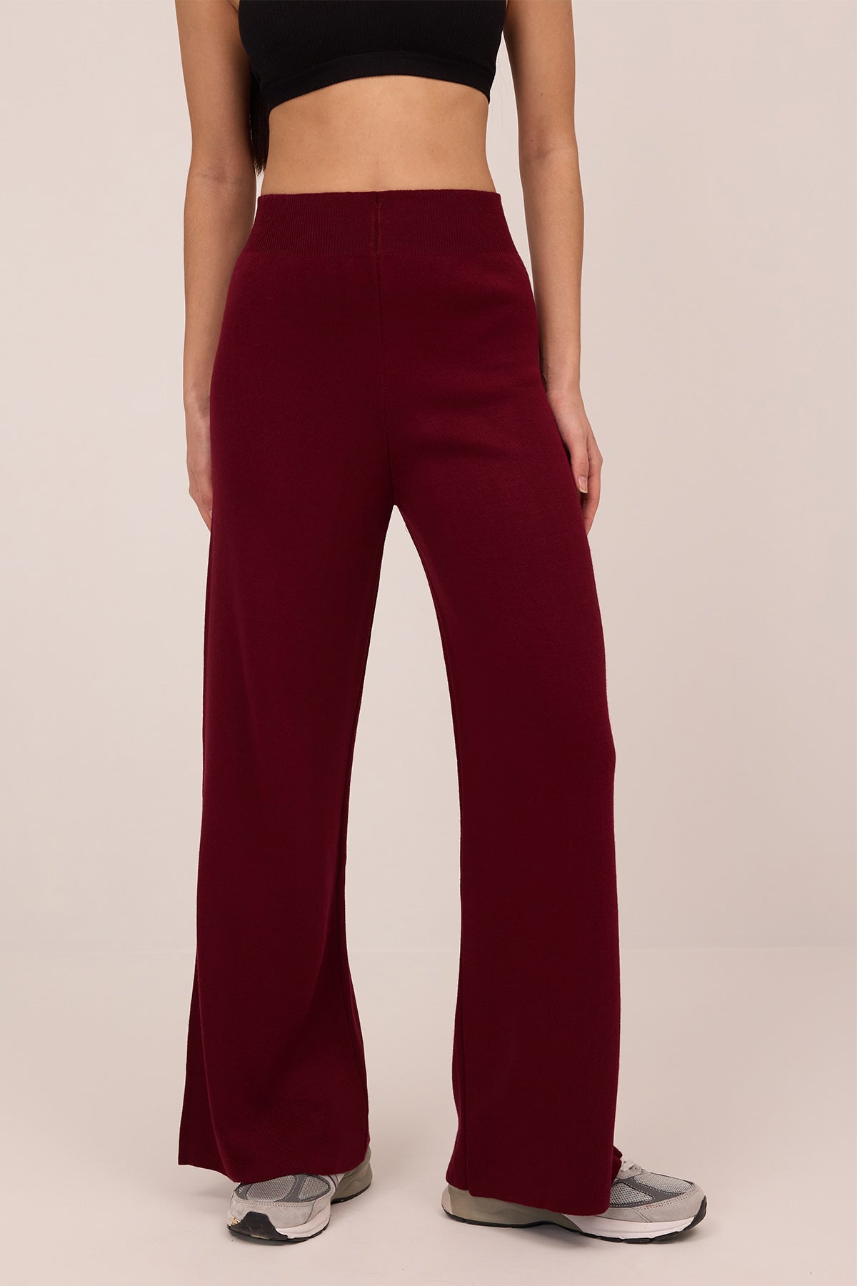 High Waist Knit Wide Leg Trousers