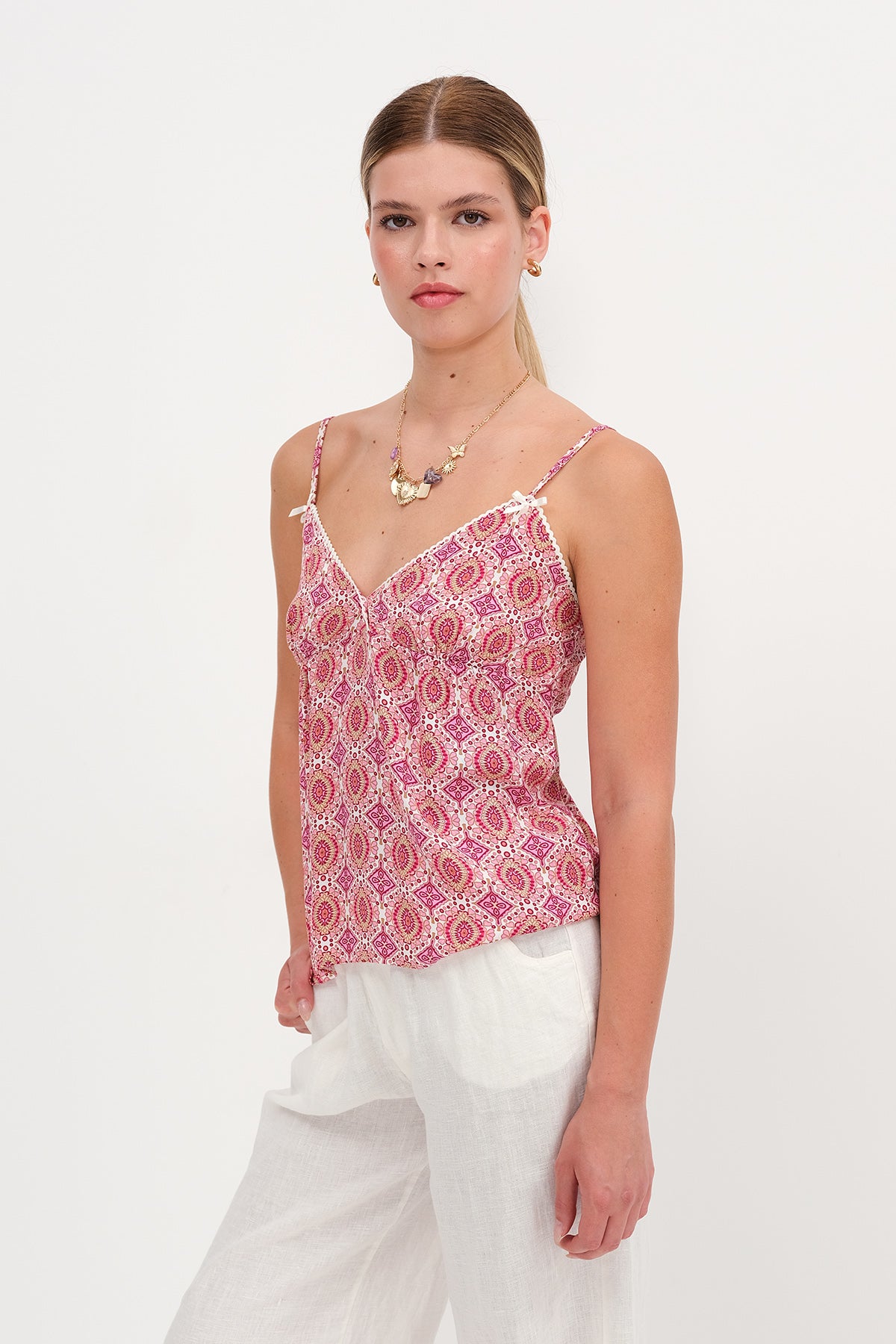 Fuchsia_Strappy-Patterned-Blouse-addax