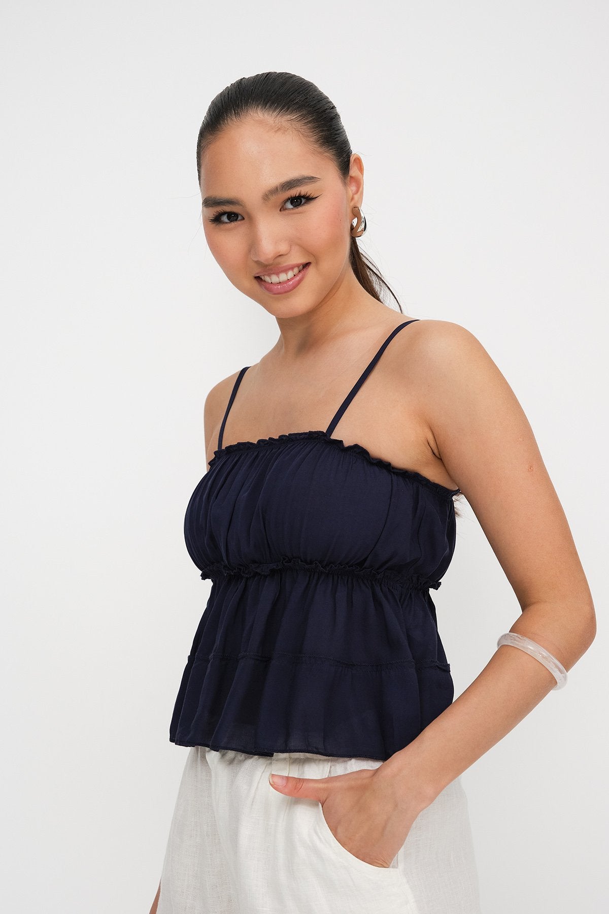 Night-Blue_Blouse-with-Gathered-Detail-addax