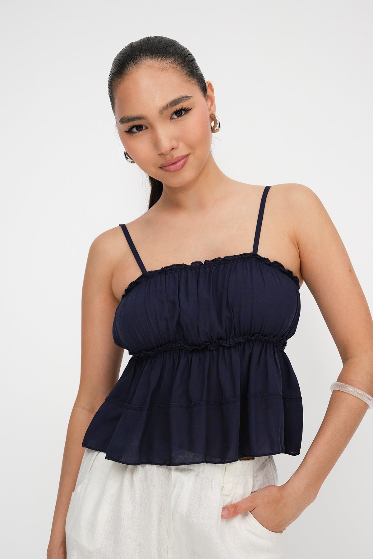 Night-Blue_Blouse-with-Gathered-Detail-addax