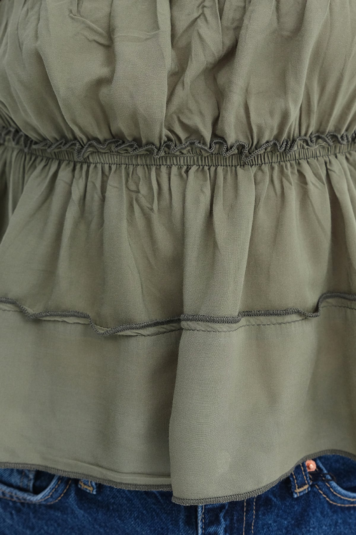 Oil-Green_Blouse-with-Gathered-Detail-addax