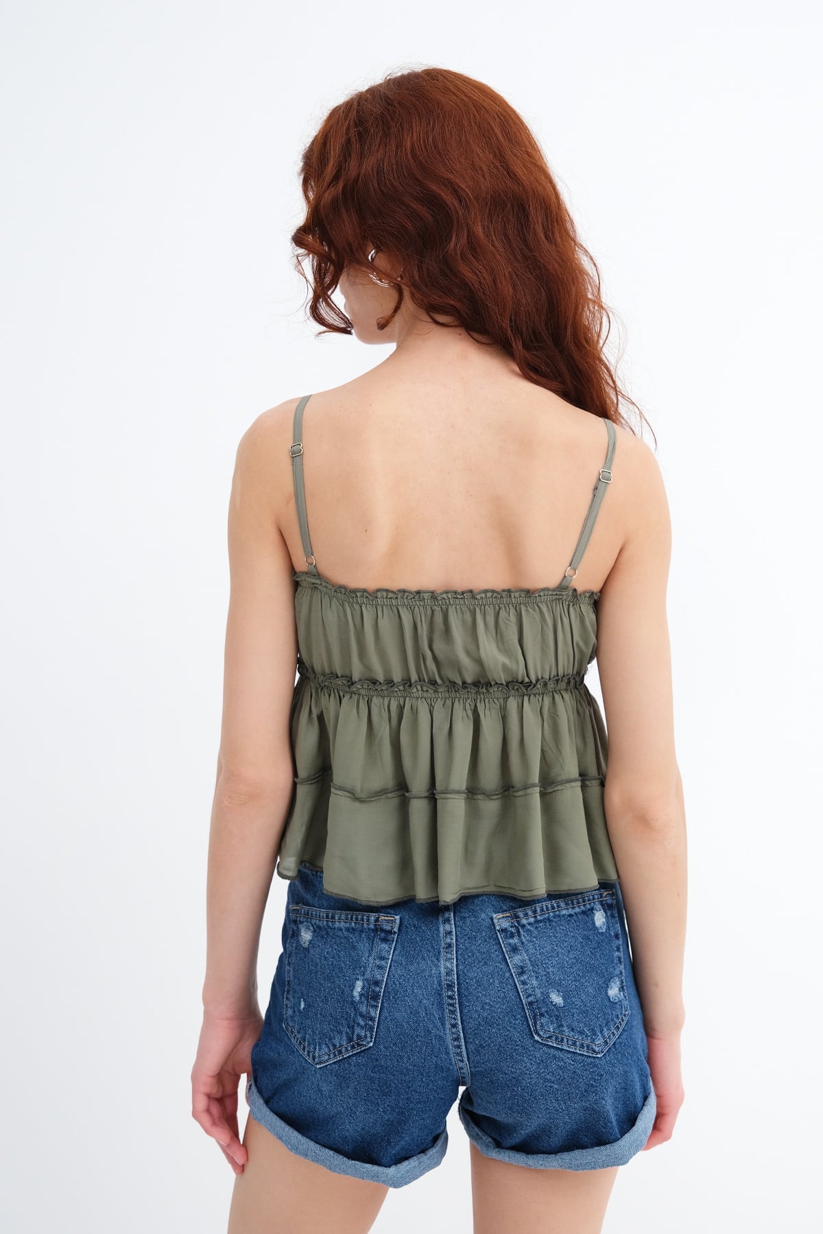 Oil-Green_Blouse-with-Gathered-Detail-addax