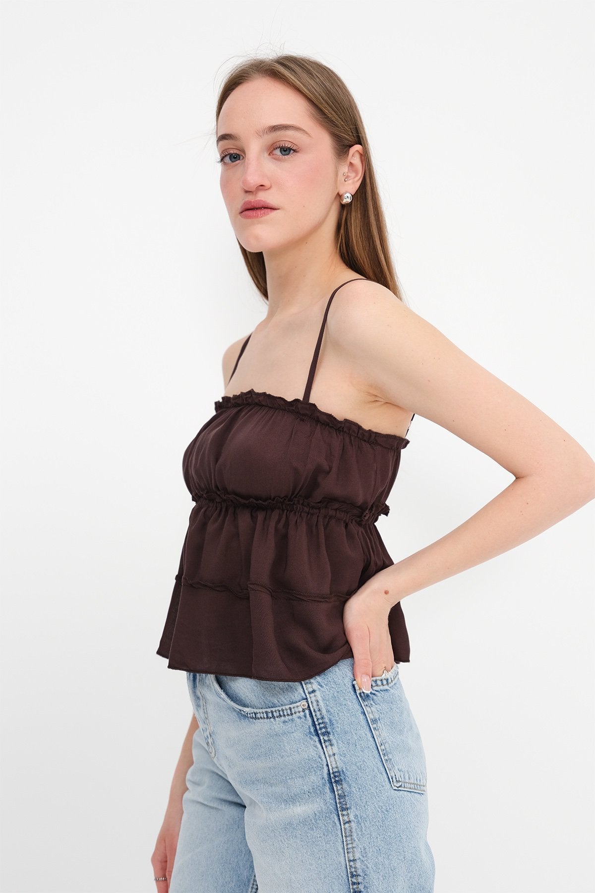 Bitter-Coffee_Blouse-with-Gathered-Detail-addax