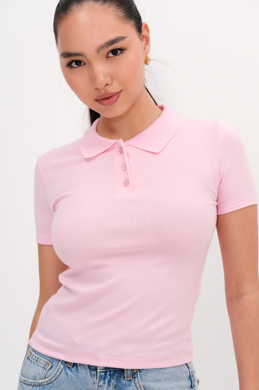 Pink_Polo-Neck-Modal-T-shirt-addax