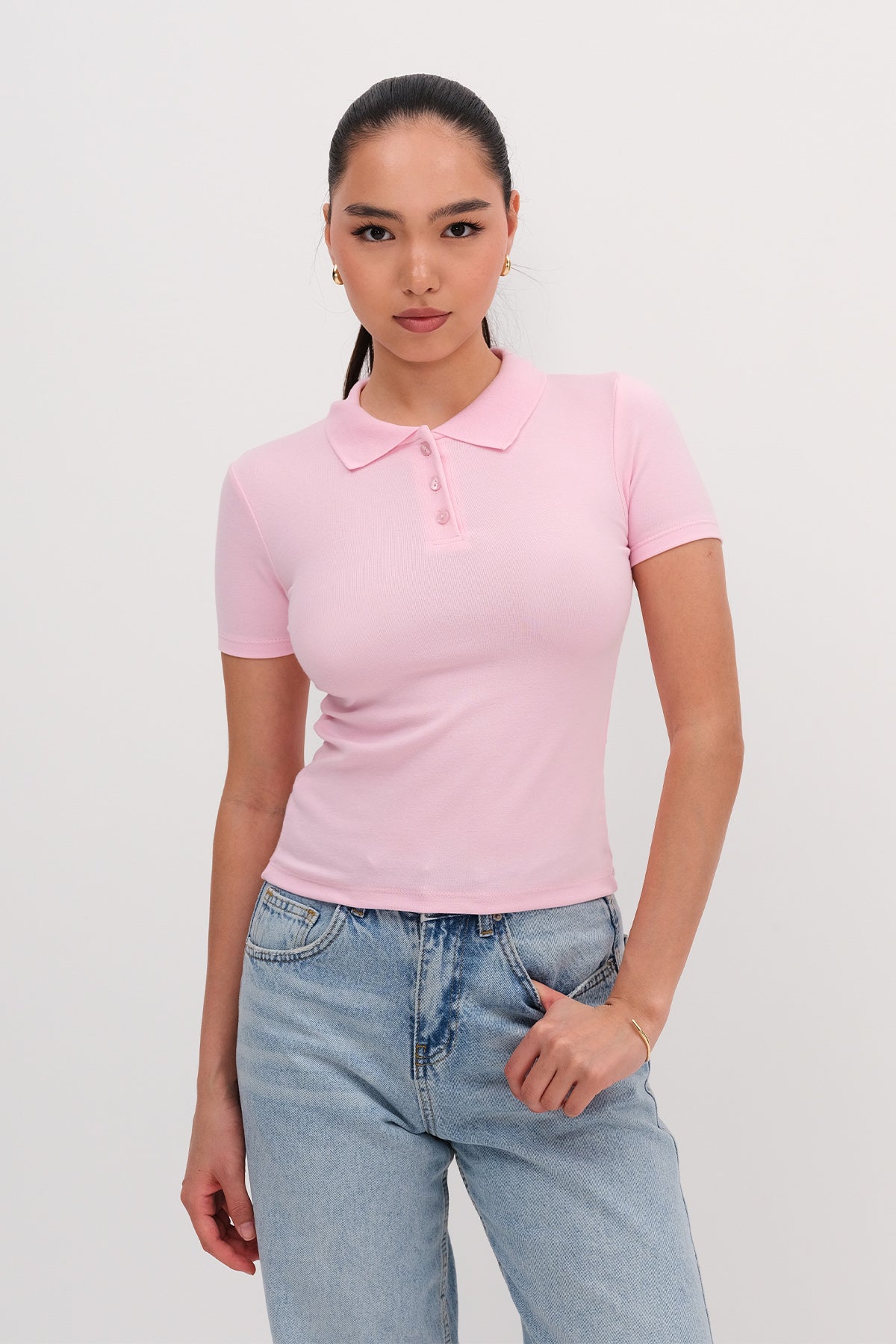 Pink_Polo-Neck-Modal-T-shirt-addax
