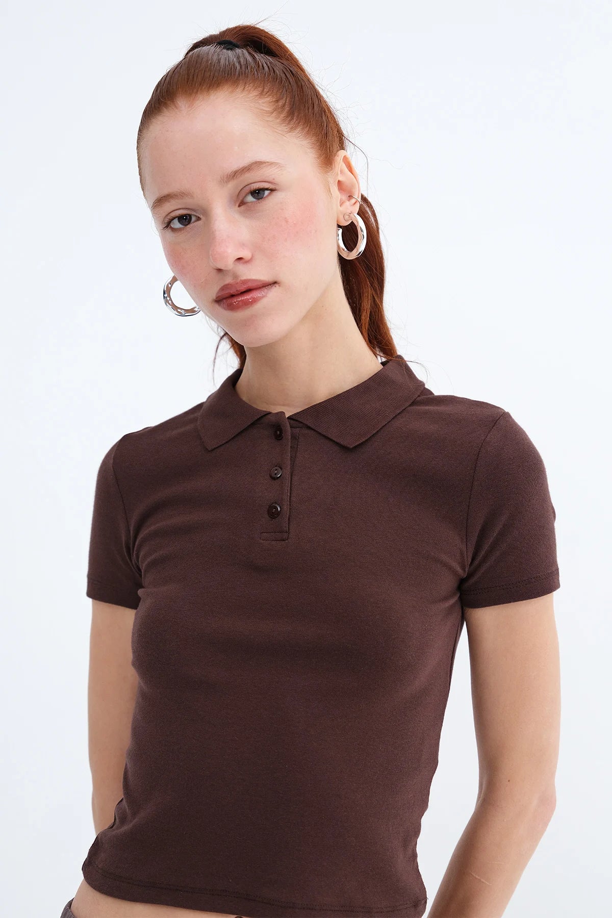 Brown_Polo-Neck-Modal-T-shirt-addax
