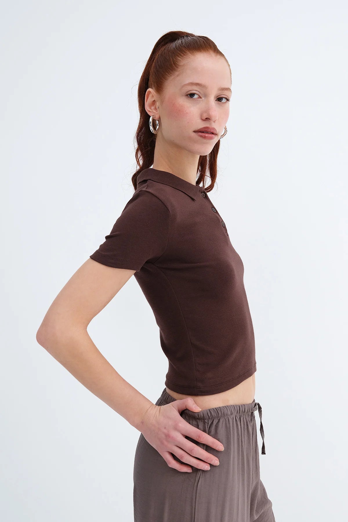 Brown_Polo-Neck-Modal-T-shirt-addax