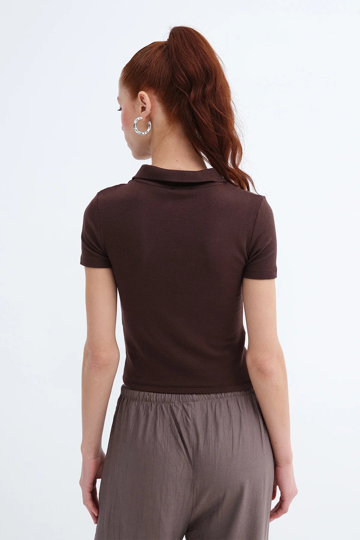 Brown_Polo-Neck-Modal-T-shirt-addax