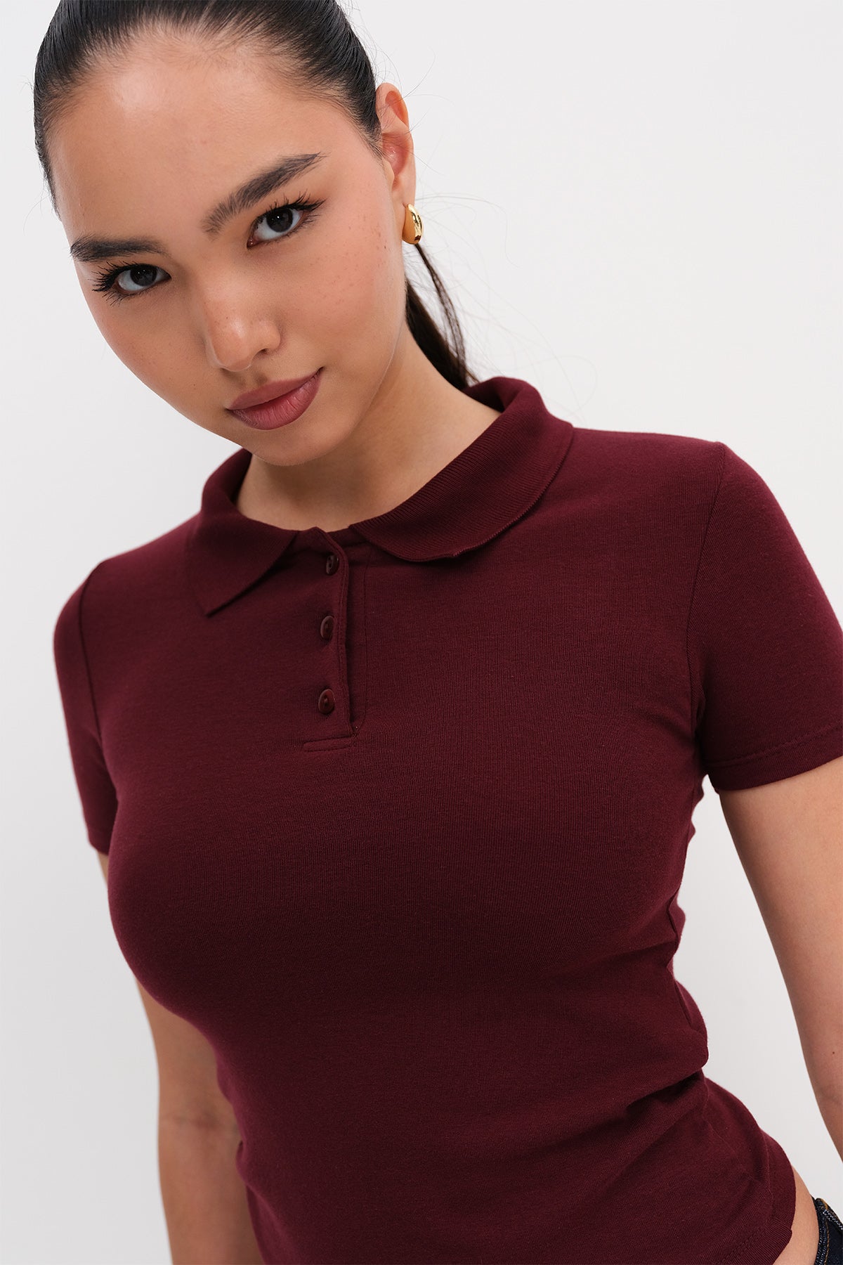 Burgundy_Polo-Neck-Modal-T-shirt-addax