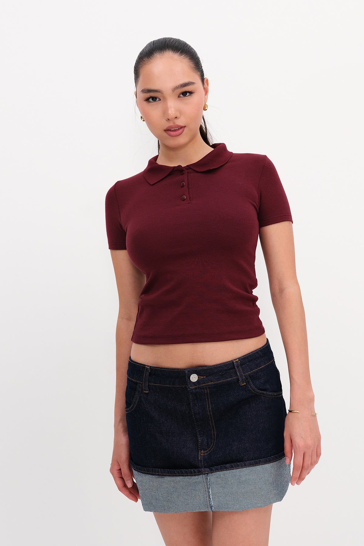 Burgundy_Polo-Neck-Modal-T-shirt-addax