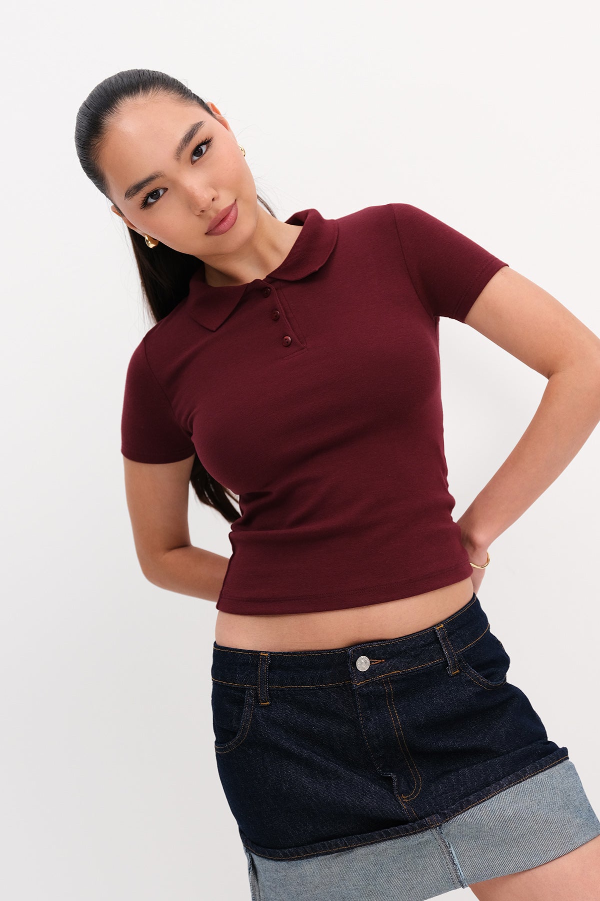 Burgundy_Polo-Neck-Modal-T-shirt-addax